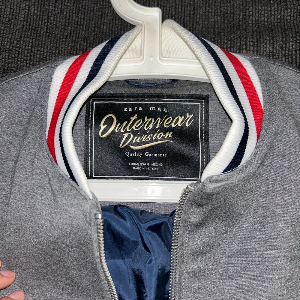 Zara Man Gray Jacket with Red and Blue Stripes